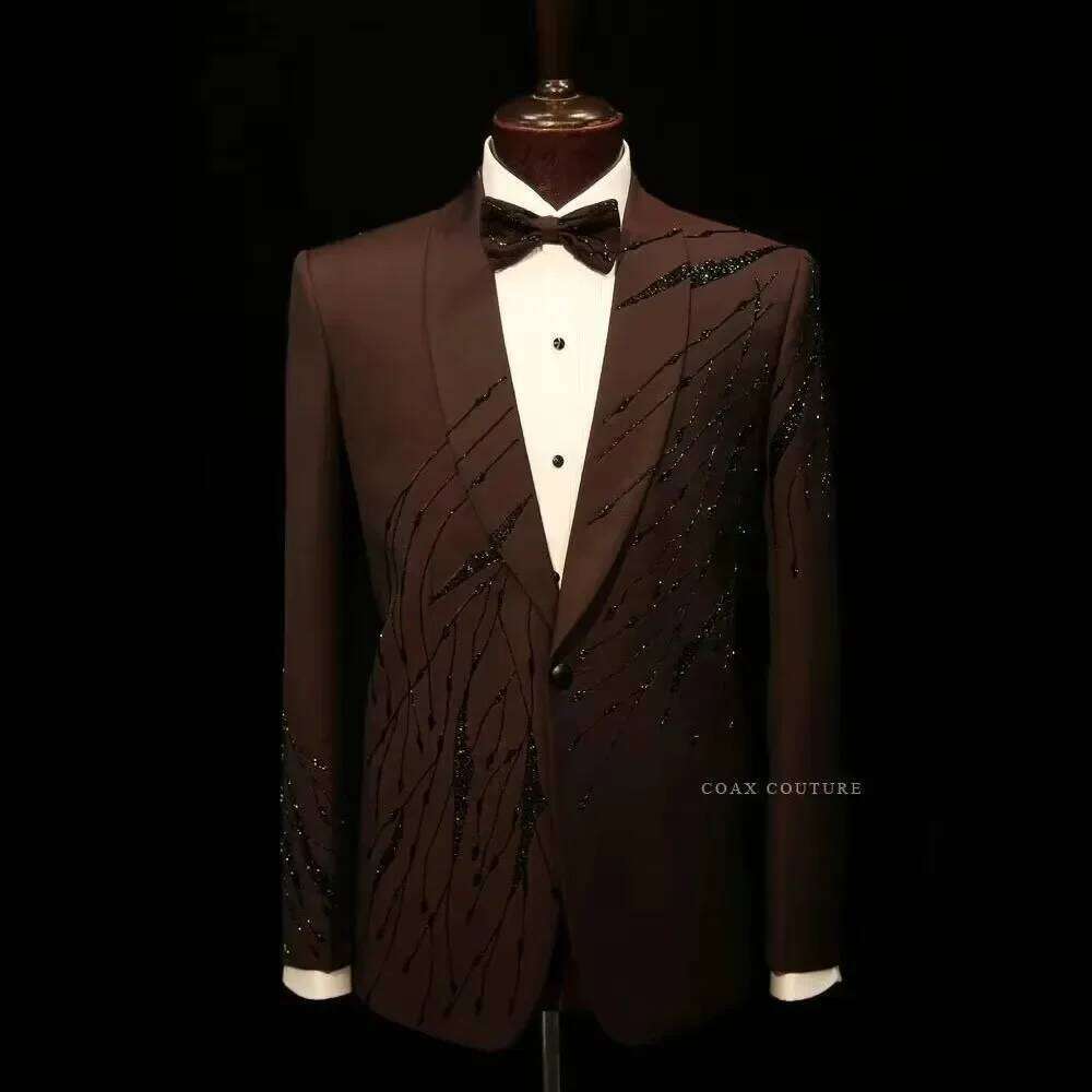 High End Men'S Formal Wear - 브라운 고급 정장 남성복 비딩 크리스탈