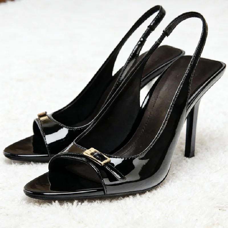 Formal Belt Leather Thin - 고품질 에나멜 가죽 힐 샌들 여성