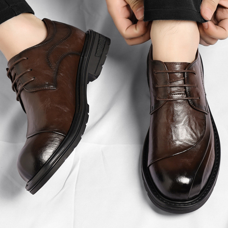 Formal Wear For Men In Wedding - 브라운 광택 가죽 레이스업 청키 솔