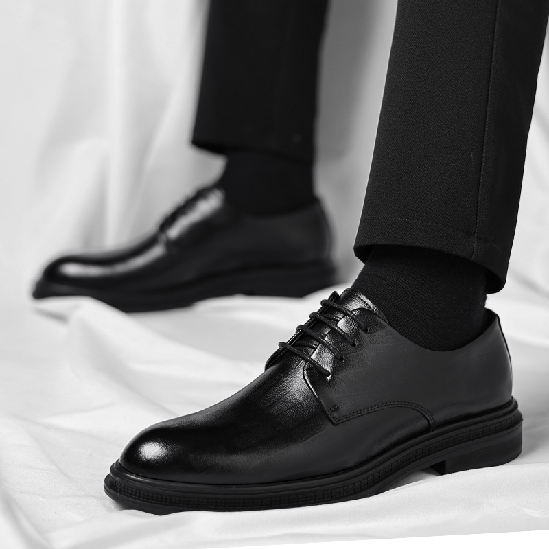 Men Formal Wear All Black - 남성용 블랙 텍스처드 가죽 포인티드 토