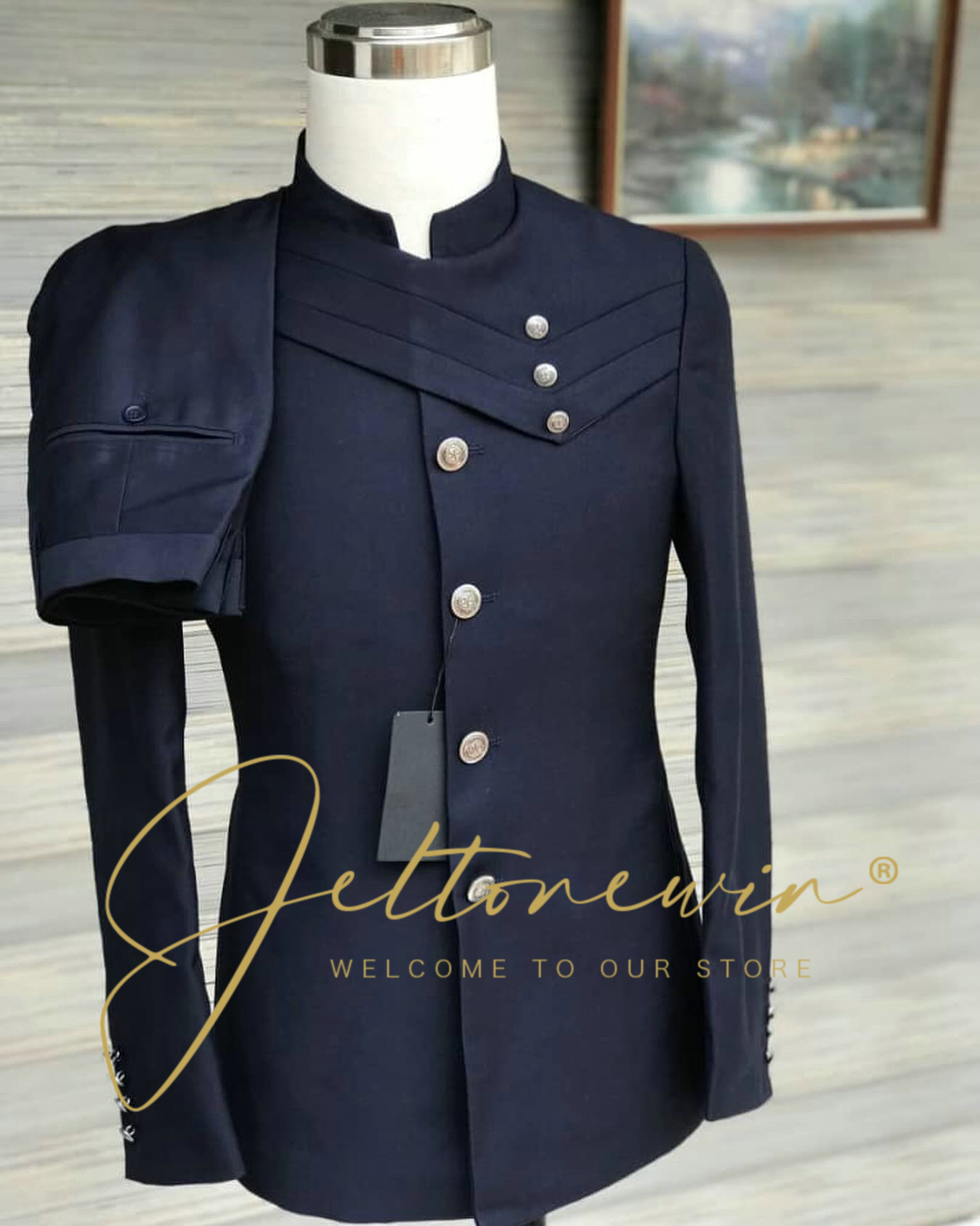 Formal Wear For Men In Wedding - 남성 네이비 블루 정장 세트, 밀리터리