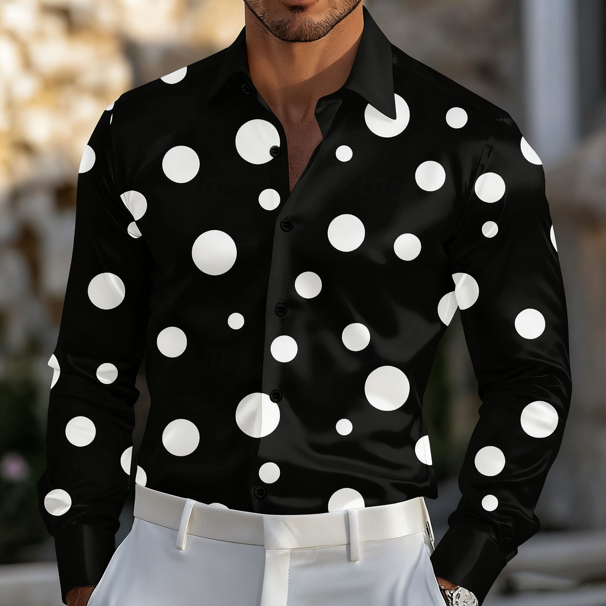 Men Formal Party Wear Shirt - 남성용 기하학적 물방울 무늬 셔츠 정장