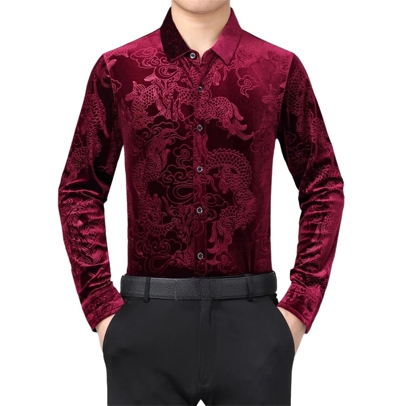 남성용 긴소매 셔츠 중국 용 문양 전통 동양 스타일 캐 - Men Formal Party Wear Shirt 리뷰 및 가격