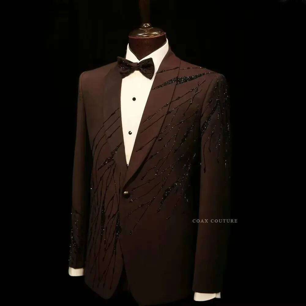 브라운 고급 정장 남성복 비딩 크리스탈 투피스 신랑 의 - High End Men'S Formal Wear 리뷰 및 가격
