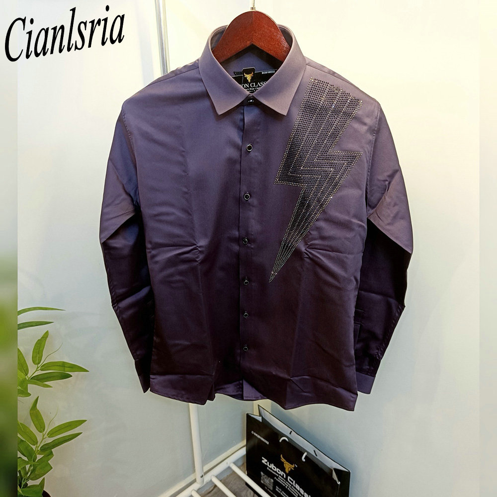 남성용 럭셔리 원사이드 기하학적 V 라인스톤 긴팔 드레 - Men Formal Party Wear Shirt 리뷰 및 가격