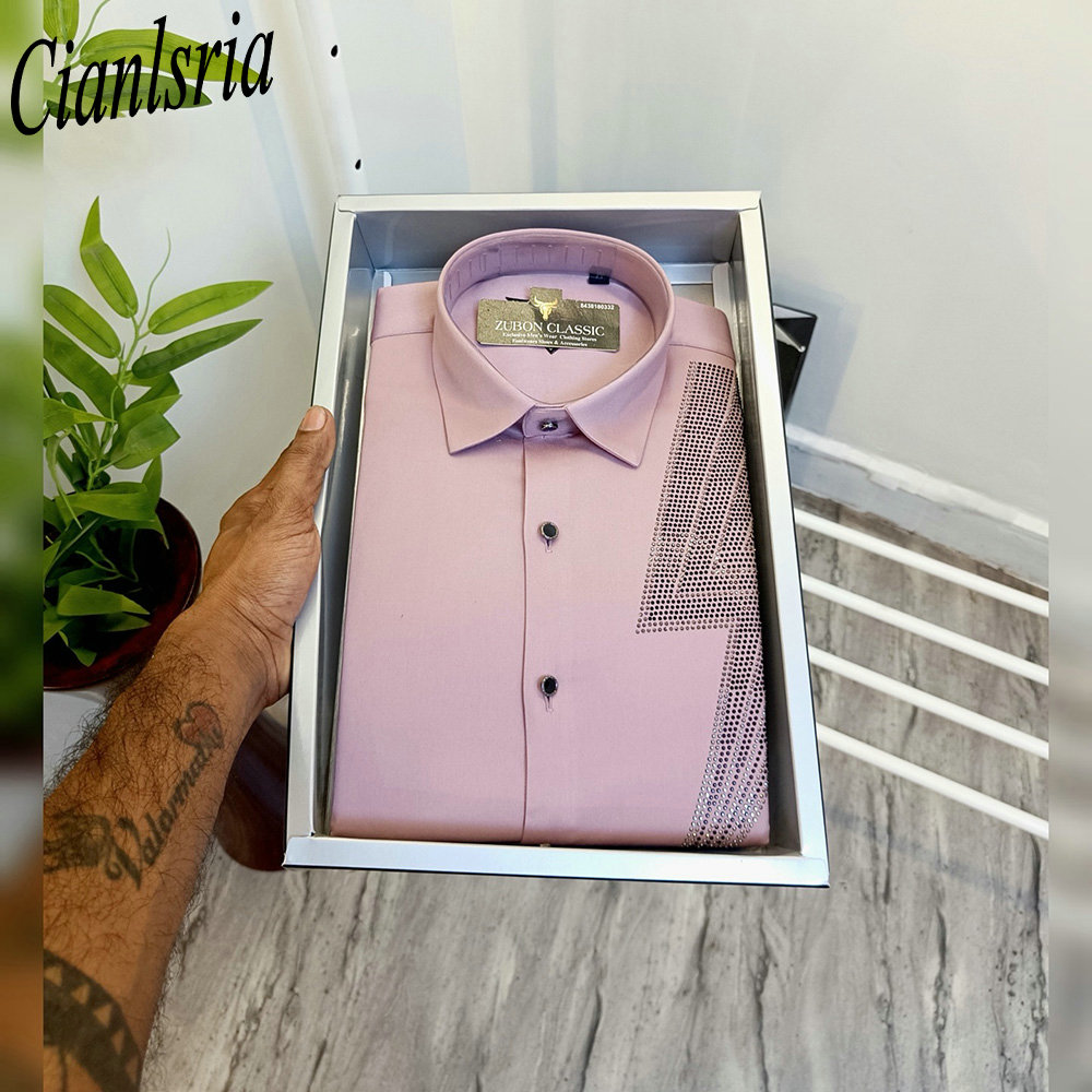 남성용 럭셔리 원사이드 기하학적 V 라인스톤 긴팔 드레 - Men Formal Party Wear Shirt 리뷰 및 가격