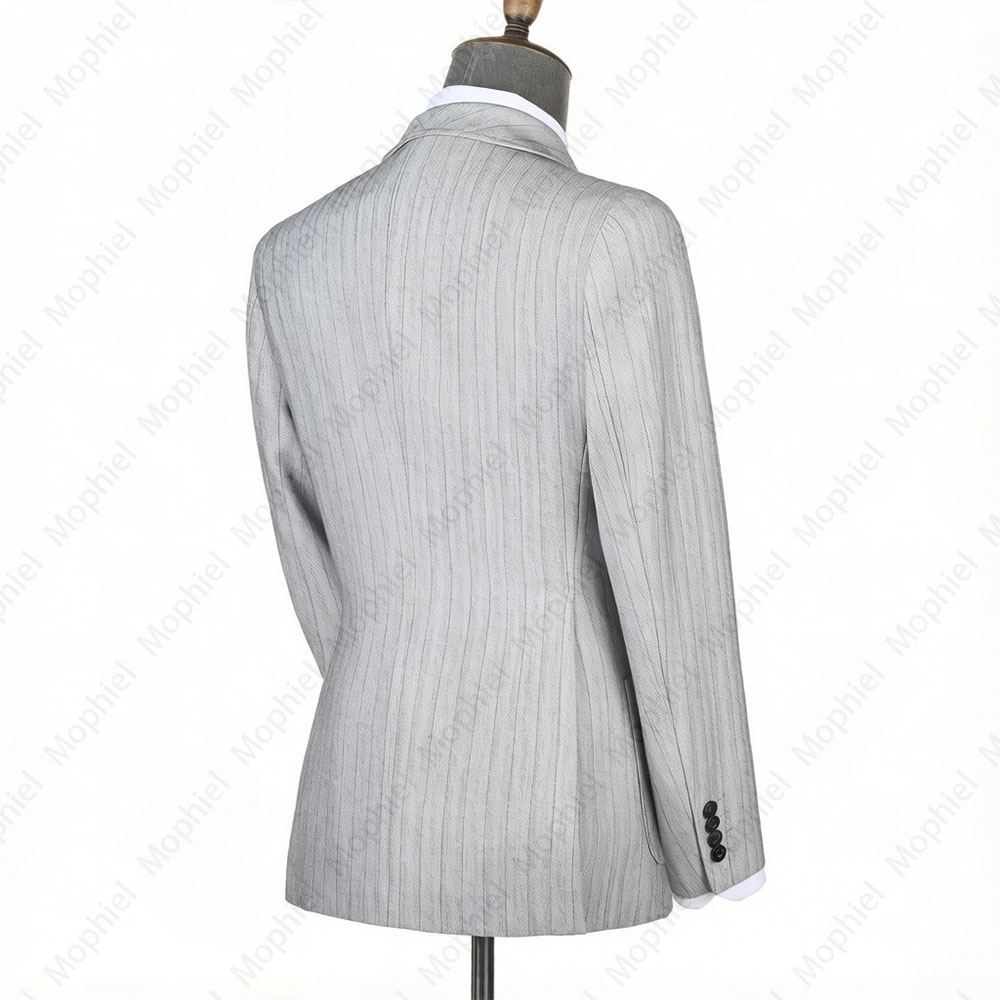 모피엘 라이트 그레이 남성 정장 스트라이프 더블 브레스 - Formal Wear For Men In Wedding 리뷰 및 가격