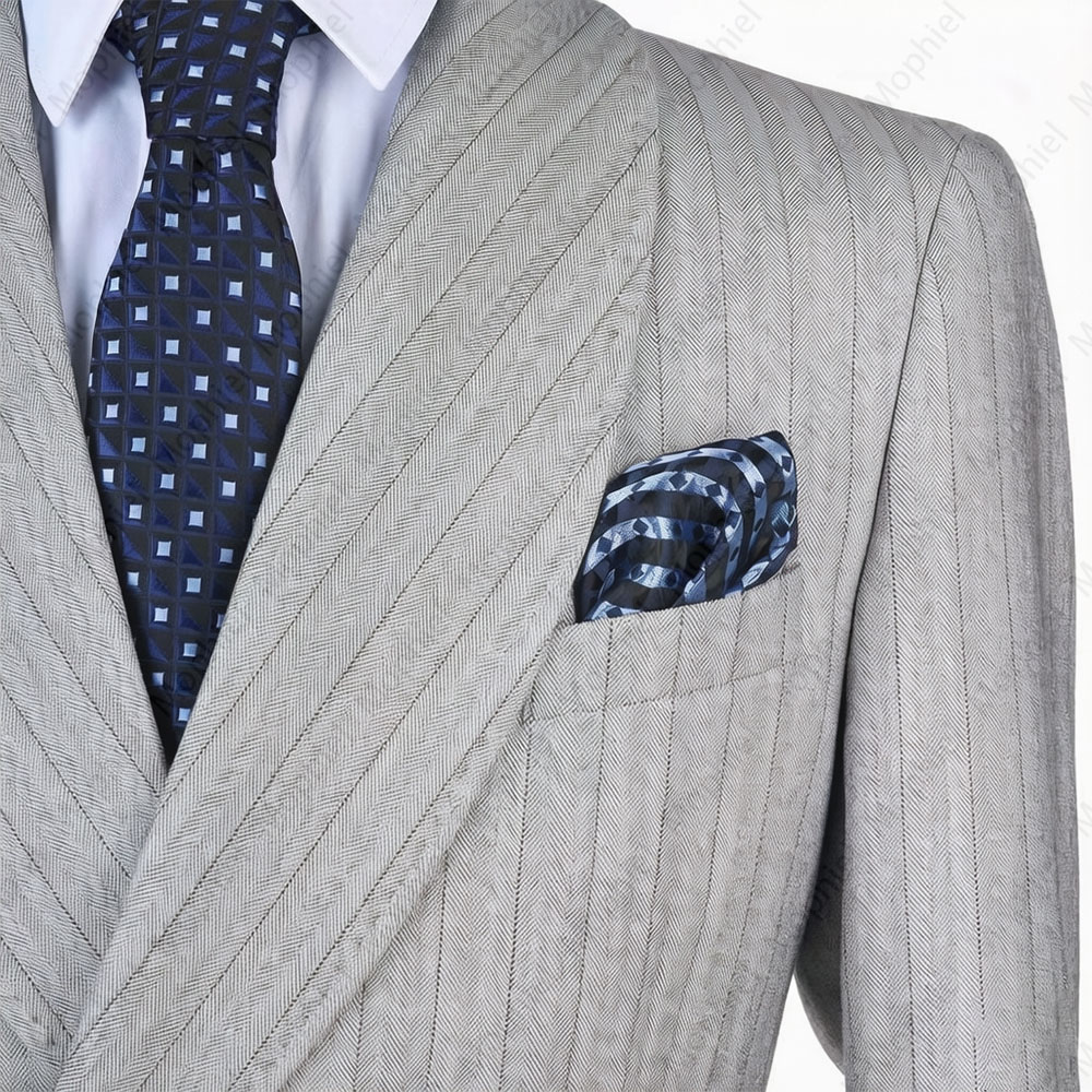 모피엘 라이트 그레이 남성 정장 스트라이프 더블 브레스 - Formal Wear For Men In Wedding 리뷰 및 가격
