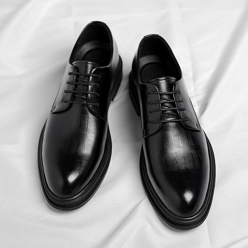 남성용 블랙 텍스처드 가죽 포인티드 토 레이스업 더비  - Men Formal Wear All Black 리뷰 및 가격
