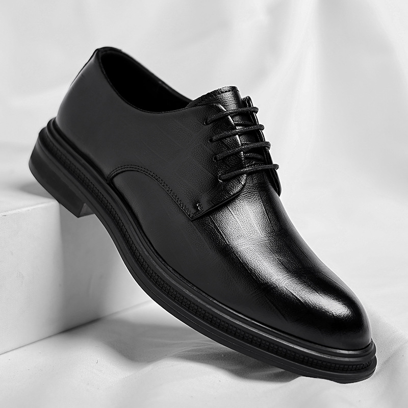 남성용 블랙 텍스처드 가죽 포인티드 토 레이스업 더비  - Men Formal Wear All Black 리뷰 및 가격