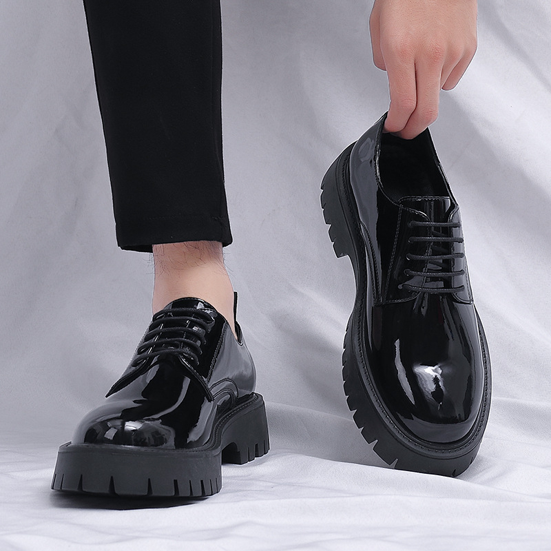 남성용 블랙 에나멜 가죽 레이스업 청키 플랫폼 옥스퍼드 - Men Formal Wear All Black 리뷰 및 가격
