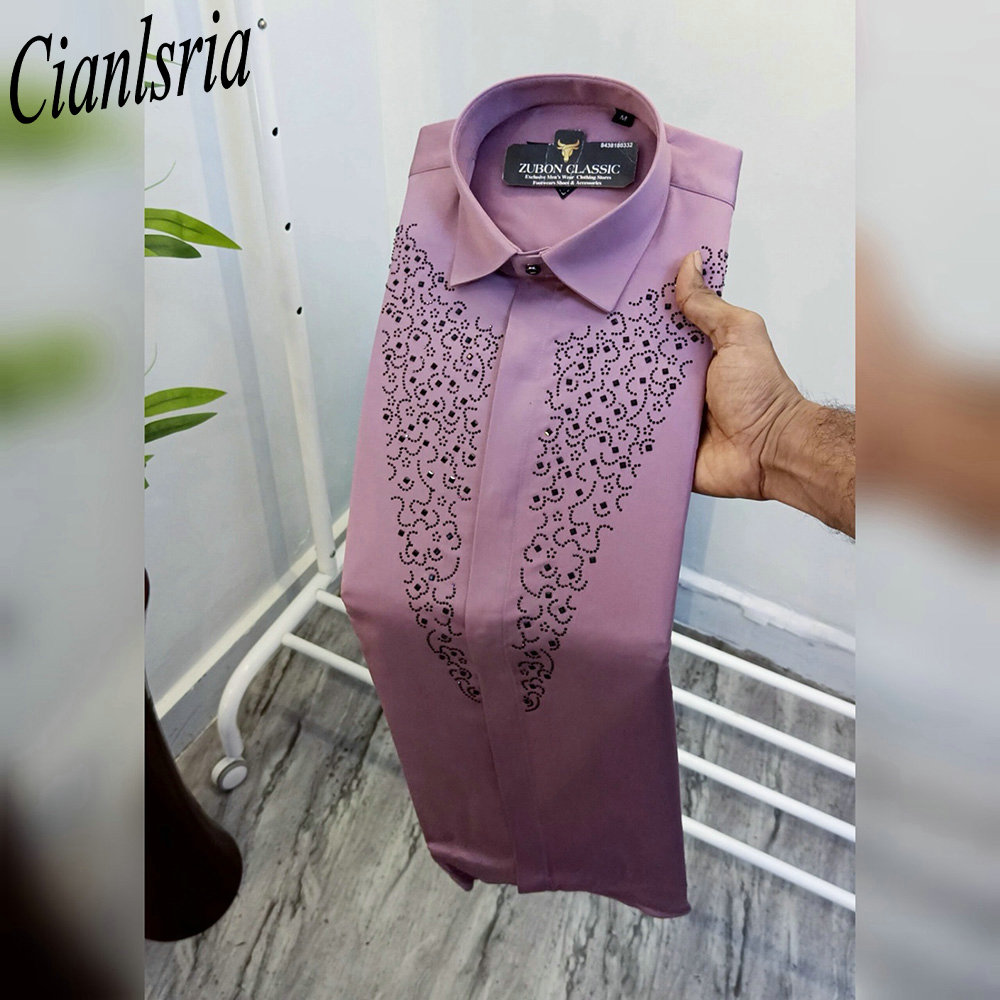 남성용 V자형 풀 라인스톤 긴팔 드레스 셔츠, 포멀 턴 - Men Formal Party Wear Shirt 리뷰 및 가격