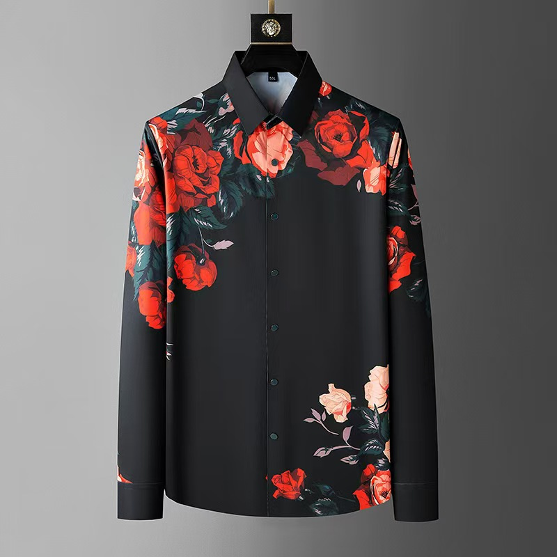 럭셔리 고품질 망 빈티지 꽃 인쇄 긴 소매 셔츠 봄 사 - Men Formal Party Wear Shirt 리뷰 및 가격