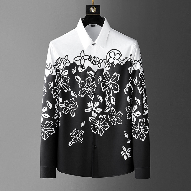 럭셔리 고품질 망 빈티지 꽃 인쇄 긴 소매 셔츠 봄 사 - Men Formal Party Wear Shirt 리뷰 및 가격