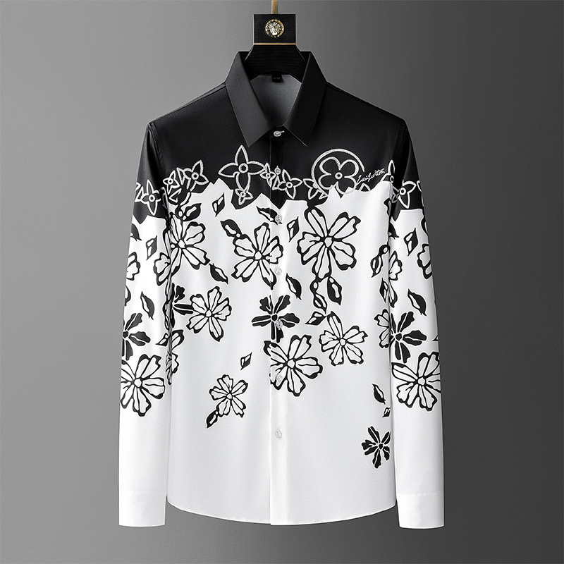 럭셔리 고품질 망 빈티지 꽃 인쇄 긴 소매 셔츠 봄 사 - Men Formal Party Wear Shirt 리뷰 및 가격