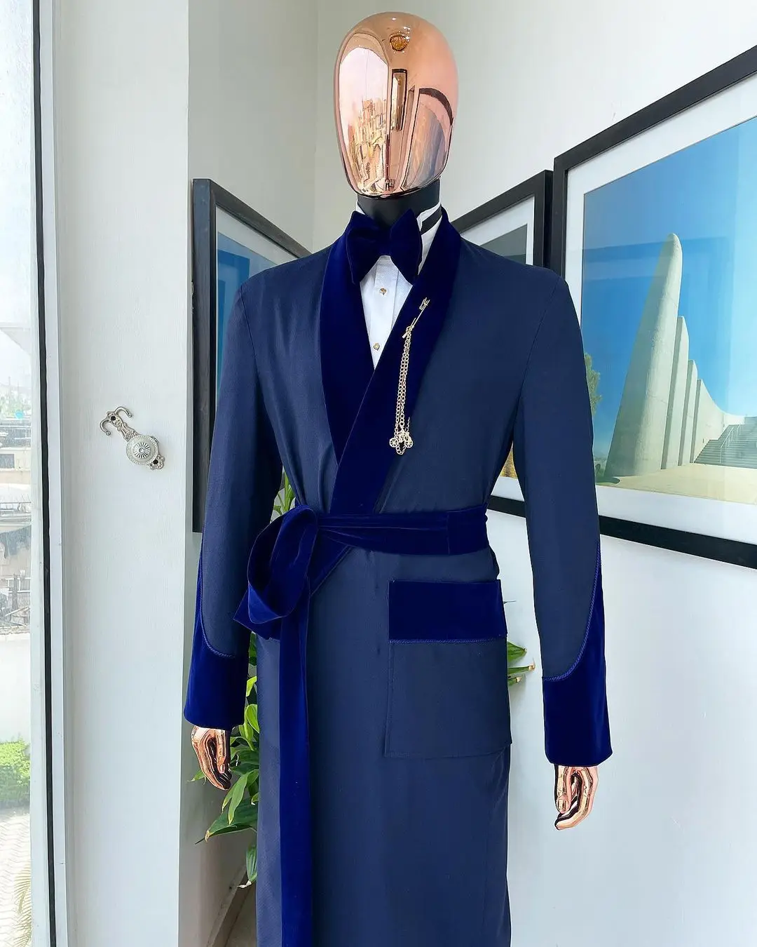 맞춤형 로얄 블루 남성용 세트 롱 재킷, 벨트 포함,  - Formal Wear For Men In Wedding 리뷰 및 가격