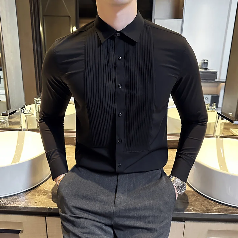 남성용 긴팔 원피스 셔츠, 한국 패치워크 디자인, 슬림 - Men Formal Party Wear Shirt 리뷰 및 가격