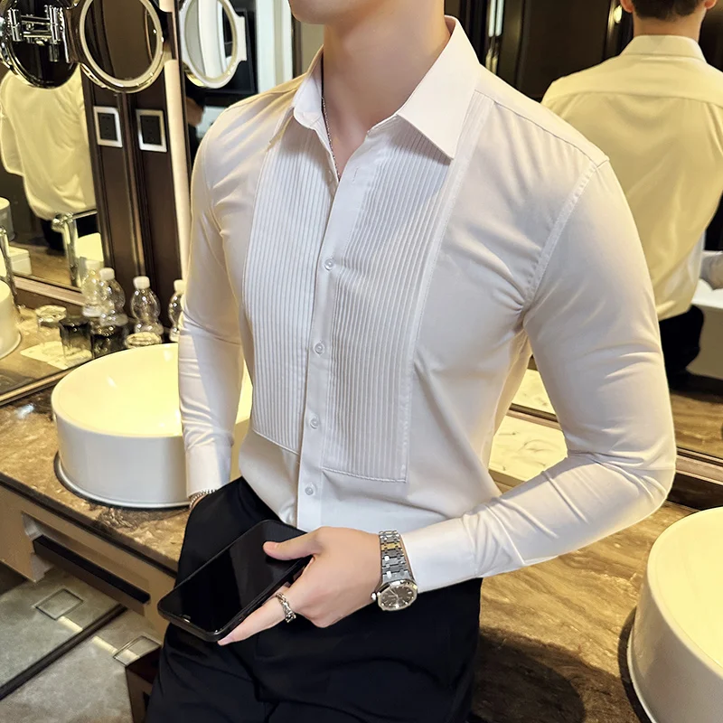 남성용 긴팔 원피스 셔츠, 한국 패치워크 디자인, 슬림 - Men Formal Party Wear Shirt 리뷰 및 가격